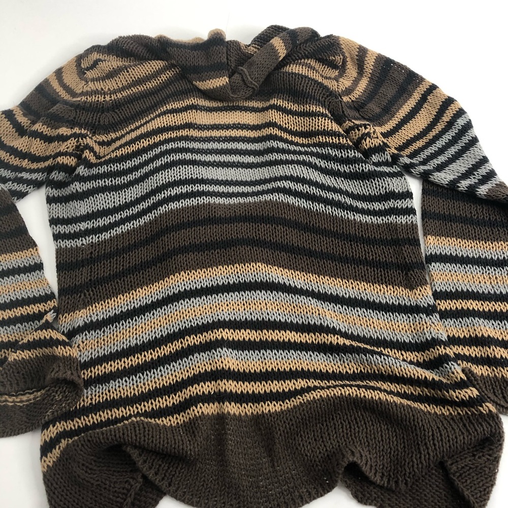Wooden Ships Brown Grey Striped Cardigan M/L - Picture 2 of 7